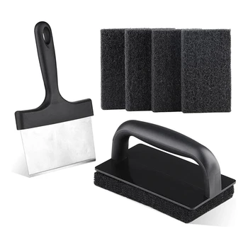 1 комплект Blackstone Набор для чистки сковороды Чистящая подушка для чистки без царапин для чистки сковороды черный с 6-дюймовым скребком для гриля