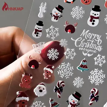  1 шт. Новая рождественская коллекция тисненые наклейки для ногтей Санта-Клаус Мультфильм Лось Снежинка Самоклеящиеся слайдеры для 3D 5D наклейки для ногтей