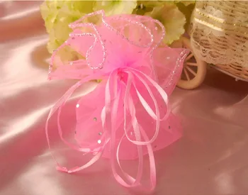 100 шт. диаметр 40 см розовый круглый мешок из органзы Сумки для упаковки ювелирных изделий на шнурке для свадьбы / подарка / еды / конфет / рождественской сумки из пряжи