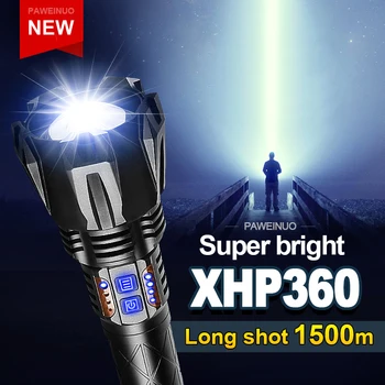 10000 мАч XHP360 Супер Яркие 16-ядерные светодиодные фонарики Самый мощный тактический фонарик 18650 26650 USB Перезаряжаемый фонарик