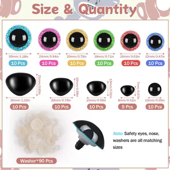 105 шт. 8-30 мм Аксессуары для куклы для глазного яблока Черный Пластик Плюшевые Глаза Безопасности С Предохранительными Носами Amigurumi Для Игрушек DIY