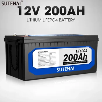 12 В 200 Ач LiFePO4 Батарея Встроенный BMS Литий-железо-фосфатный элемент для автофургонов Гольф-кар Внедорожный автономный солнечный с зарядным устройством
