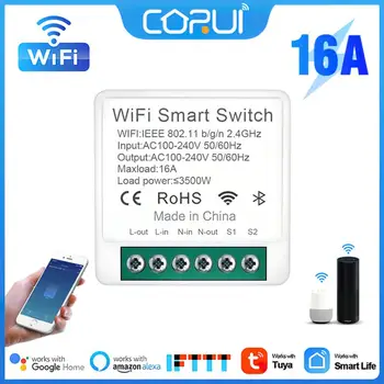 16A Wifi / 2.4G Mini Smart Switch DIY Tuya Smart Life Timing Беспроводное реле управления Работа с Alexa GoogleHome Alice