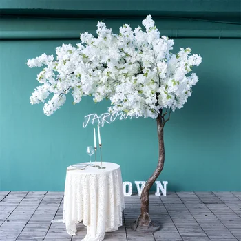 2,4 м / 7,9 фута Белые цветущие вишневые деревья искусственные персиковые деревья моделирование цветок орнамент свадебный дом открытый сад отель декор