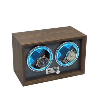 2 слота Коробка для намотки часов Автоматическая деревянная коробка для часов с питанием USB Подходит для механических часов Электрические шкатулки с тихим вращением двигателя