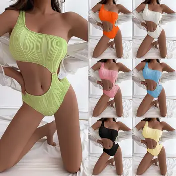 2023 Женщины на одно плечо Сексуальное цельное бикини Бразильские купальники Пуш-ап бикини Пляжный купальник Hollow Out Biquini Купальник