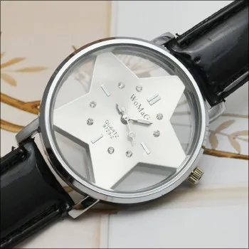 2023 Кожаный ремень Кварцевые женские часы Womage Модные полые прозрачные часы Звездные наручные часы Relojes Mujer นาฬิกาข้อมือ