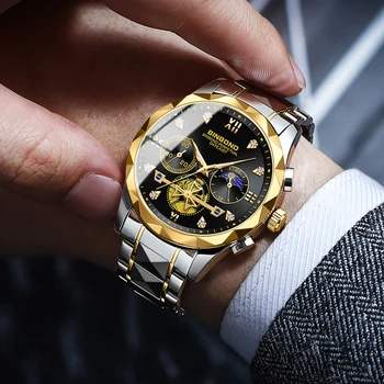 2023 Мужские мужские роскошные часы высшего бренда Повседневные 24-часовые мужские часы с фазой луны из нержавеющей стали Спортивные водонепроницаемые кварцевые хронографы
