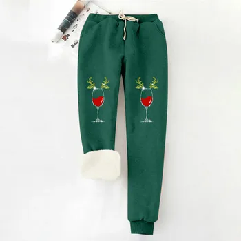 2024 Зимние рождественские брюки с принтом Joggers женские универсальные спортивные эластичные утолщенные теплые бархатные подкладки Y2K Рождественские брюки для женщин