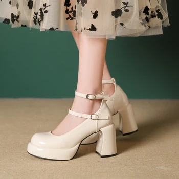 2024 Новые модные туфли-лодочки на платформе для женщин Супер высокие каблуки Пряжка Ремешок Мэри Джейн Обувь Женщина Готическая обувь на толстом каблуке