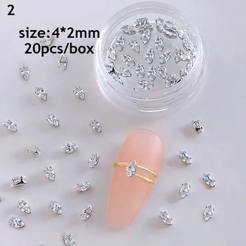 20PCS Кристалл 3D Блеск Декор Циркон Стразы для ногтей Металлические заклепки Украшение для ногтей Коготь Алмазный маникюр для ногтей Красота