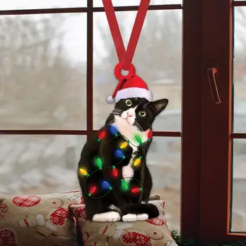 2D Черная Кошка Рождественская Елка Кулон Орнамент Акрил Милый Елка Украшение Забавное Многоразовое Рождество
