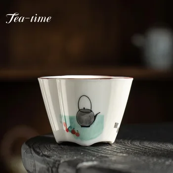 2pc/компл. Подглазурный чайник с ручной росписью Керамическая чайная чашка Белая фарфоровая чашка Маленькая мастерская чашка Дзен-чайная чаша Чайная посуда кунг-фу 60 мл