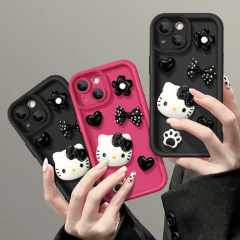 3D Жидкий Матовый Бант Hello Kitty Мягкий чехол из ТПУ для iPhone 15 14 13 12 11 Pro Max XR XS X 7 8 Plus SE2 Конфеты Картина Чехол