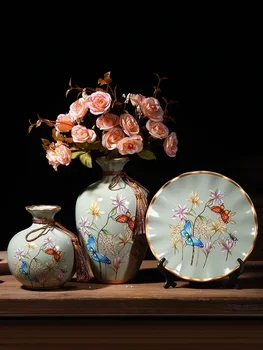 3Pcs/Set Европейская керамическая ваза Сухоцветы Цветочная композиция Качающаяся пластина Украшения для входа в гостиную Украшения для дома