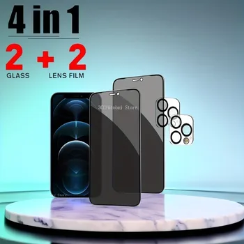 4 шт. Защитная пленка с полным покрытием и защитой объектива камеры для IPhone 14 Pro Max 13 12 Mini 11 Pro Max 15 Plus Glass