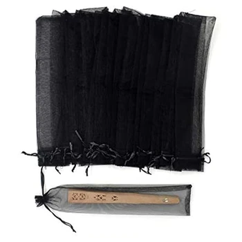 50 шт. Черный ручной вентилятор Сумки из органзы 2 X 10 дюймов прозрачные сумки на шнурке на Хэллоуин складные подарочные пакеты для вентиляторов