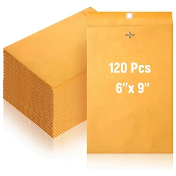 6 x 9-дюймовые конверты с застежкой и гуммированной печатью, маленькие почтовые конверты с застежкой, изготовленные из крафт-бумаги весом 28 фунтов, упаковка 120 штук прочная