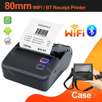 80 мм Термочек Чек Купюра POS-принтер Портативный портативный Wi-Fi Mini Bluetooth Mobile Comaptible для Android, iOS, Windows POS Печать