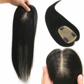 8X12CM Ручная Шелковая Основа Топпер Для Человеческих Волос Девственный Европейский Шелковый Топ Кружевной Парик Зажимы В Волосах Дышащий Для Женщин