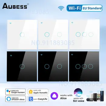Aubess WiFi Smart Touch Switch EU Беспроводные дистанционные настенные выключатели Датчик голосового управления Светодиодная световая панель для HomeKit Alexa Google