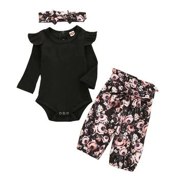  Baby Girl's 3 Piece Весна Осень Комплекты Комбинезон с длинным рукавом Топ Леопардовые брюки с платком Наряды