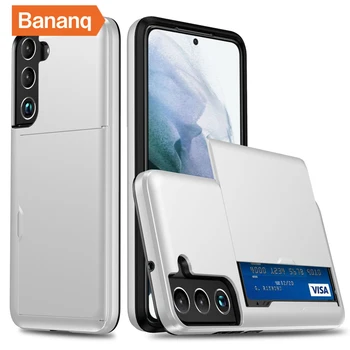 Bananq Slide Card Slot Чехол для телефона для Samsung S22 S21 S20 Ultra FE S10 Plus Ударопрочный чехол для карты для Galaxy Note 20 10