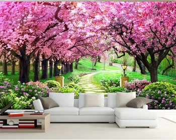Beibehang Пользовательские обои домашний декор фотообои вишневое дерево сад дорожка пейзаж телевизор фон стена 3d гостиная фреска 3d обои