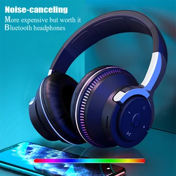 Bluetooth-наушники Головная беспроводная гарнитура с шумоподавлением для телефонов Игровые гарнитуры для ПК Тяжелые басы Красочные светодиодные фонари