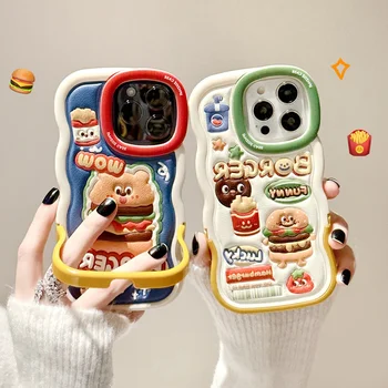 Cartoon 3D Hamburger Fries Невидимый кронштейн Силиконовый чехол для IPhone 14 13 12 Pro Max Симпатичная задняя крышка