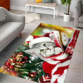 CLOOCL Фланелевый ковер для животных Милый рождественский кот Шаблон 3D-печати Нескользящий дверной коврик для ванной комнаты и гостиной Кавайный стиль