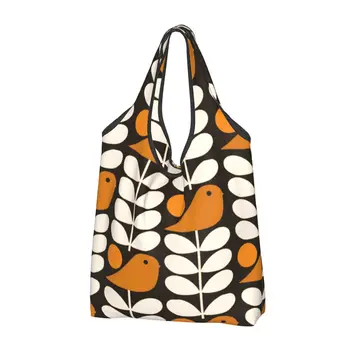 Custom Multistem Birds Black White Orange Shopping Bags Портативные продукты большой емкости Orla Kiely Scandi Tote Сумки для покупок