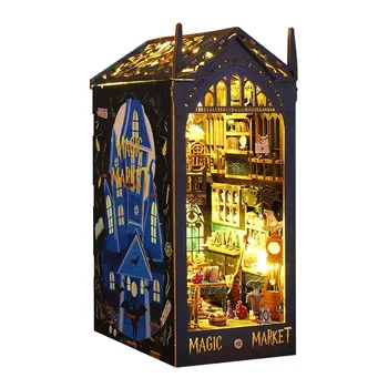 DIY Деревянный волшебный рынок Книжный уголок Полки Вставные наборы Миниатюрный кукольный домик с мебелью Игрушки Подарки