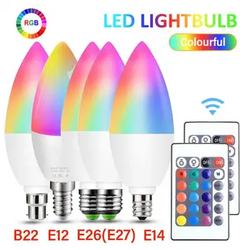 E12 E14 E26 E27 B22 3 Вт Светодиодная лампа Свеча Цвет Внутренняя неоновая вывеска Лампочка RGB с контроллером освещения 220 В с регулируемой яркостью умная лампа