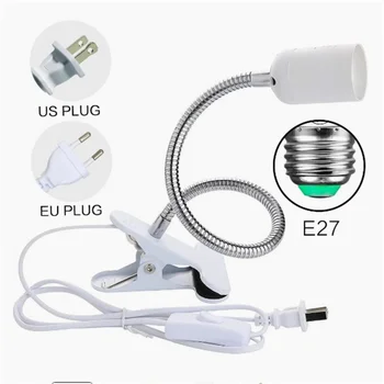 EU US Plug 360 градусов Гибкий держатель настольной лампы E27 Базовая розетка для освещения Гусиная шея Зажимной кабель с выключателем для домашнего завода