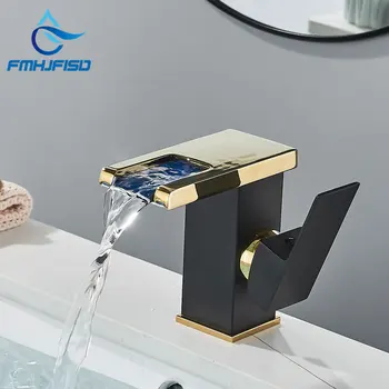 FMHJFISD Светодиодный смеситель для раковины в ванной комнате Водопад Одна ручка Смесители для ванной комнаты с одним отверстием Термочувствительный Современный