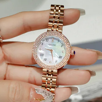 Guou женские часы 2021 новые женские женские часы Fritillaria маленький диск инкрустированный бриллиантами стальной ремень женские часы
