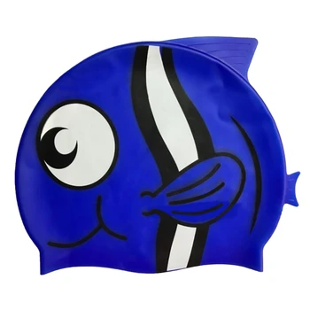 H8WC Детская шапочка для плавания Мультяшная шапочка для плавания в форме рыбы Прочные силиконовые шапки для плавания