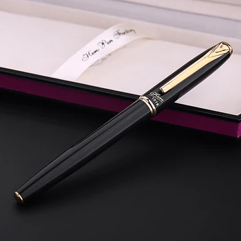 HERO 1079 Гладкая черно-золотая перьевая ручка с дополнительным пером Fina 0,38 мм Роскошные металлические чернильные ручки для финансов Бесплатная доставка