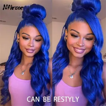Highlight 13x4 Прозрачный кружевной фронтальный парик синего цвета Прямой кружевной передний парик Бесклеевой парик Человеческие волосы для женщин Предварительно выщипанные