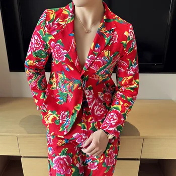 HOO 2024 Мужской осенний новый большой пиджак с цветочным принтом в китайском стиле
