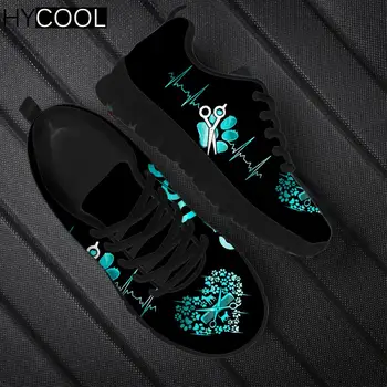 HYCOOL Женская обувь Собака Грумер Сердцебиение 3D-печать Балетки Air Mesh Спортивные кроссовки Легкие кроссовки Tenis Feminino