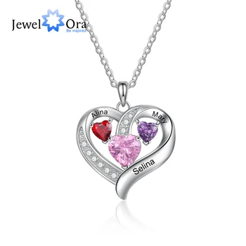 JewelOra Романтическое персонализированное имя Ожерелья с гравировкой в виде сердца для женщин Индивидуальные 3 ожерелья из камней Подарок ко Дню святого Валентина для нее
