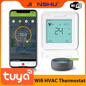 Jianshu Tuya Умный термостат переменного тока Wi-Fi, Alexa Google Ready, сенсорный экран 7-дневный программируемый термостат HVAC, тепловой насос, кондиционер