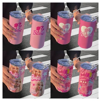 Kawaii Barbie Изоляционная чашка из нержавеющей стали Аниме Печать Дети Солома Кофе Вода Чашки Мультфильм Девочки Бутылки для воды Подарок