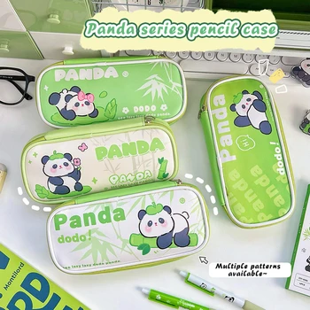 Kawaii Panda Пенал Искусственная кожа большой емкости Многофункциональная сумка для карандаша Коробка Канцелярские принадлежности для ручек Офисные школьные принадлежности