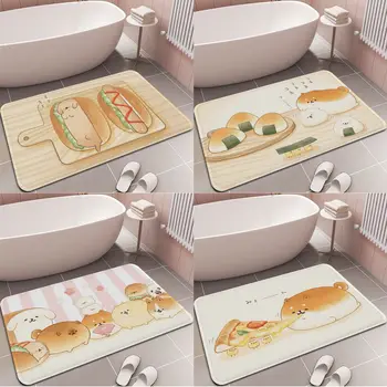 Kawaii Shiba Inu Печатный фланелевый коврик для пола Декор ванной комнаты Ковер Нескользящий для гостиной Кухня Добро пожаловать Придверный коврик
