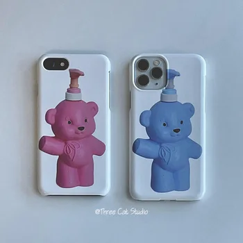 Korean Ins синий розовый медведь Мыльница Чехол для телефона для Iphone14/13pro/11/12promax/XR X XS Жесткий чехол