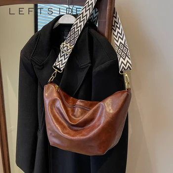 LEFTSIDE Мягкие сумки через плечо с широким плечевым ремнем для женщин 2023 Зимние модные сумки и кошельки Trend Сумка-хобо из искусственной кожи