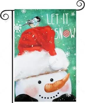 Let It Snow Рождественский садовый флаг, зимний снеговик Санта-Клаус Шапка из полиэстера Вертикальный двухсторонний 12,5x18 дюймов Двор Флаг Открытый декор